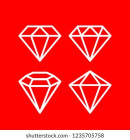 Brilliant crystal vector line icon illustration isolated on red background