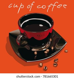 A brilliant Cup of coffee black color on orange background