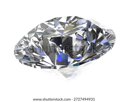Brilliant Cut Diamond Illustration Side View, A high-quality 3D rendering of a sparkling, brilliant-cut diamond with stunning reflections and clarity, perfect for luxury and jewelry designs.
