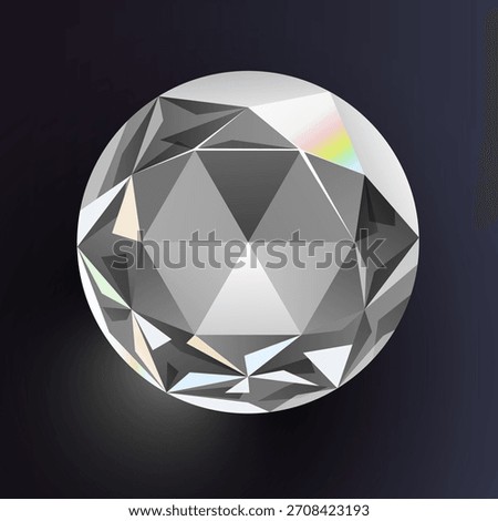 Brilliant cut diamond on a dark background. A sparkling gem symbolizing luxury and purity. Vector illustration