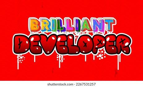 Un desarrollador brillante. Etiqueta de graffiti. Resumen de la decoración de arte callejero moderno con un estilo de pintura urbano.