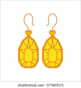 Brilliant diamond earrings symbol simple flat icon on background