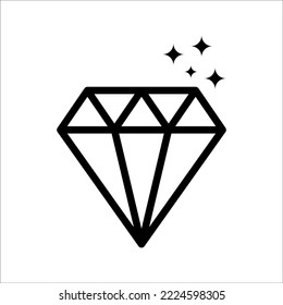 Icono brillante de la línea de diamante. signo de estilo lineal para concepto móvil y diseño web, Símbolo, ilustración de logotipo, gráficos vectoriales de píxeles perfectos, sobre fondo blanco.