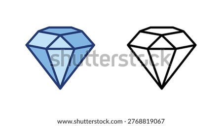 Brilliant Diamond thin line, solid icon set. Value, Business, Finance, Financial Management, Money concept. Black, blue outline vector icons.