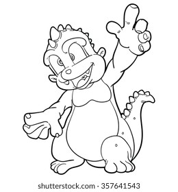 brilliant Dinosaur cartoon black and white ,line art vector