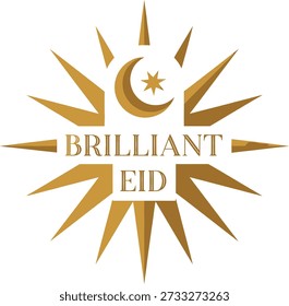 Brilliant Eid sunburst typography design vector illustration for islamic holiday festival celebration and religious bright greeting on transparent background.