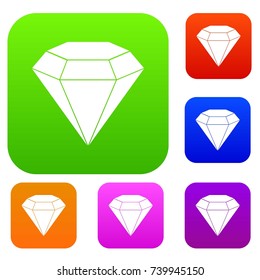 Brilliant gemstone set icon color in flat style isolated on white. Collection sings vector illustration