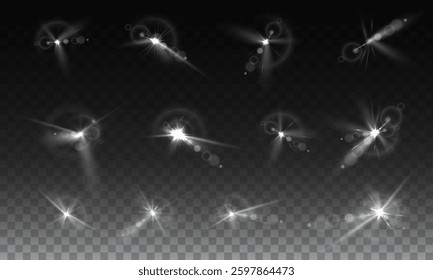 Brilliant glowing star flash with radiant light beams and halo effect, realistic shining explosion with soft transparency, bright energy flare for artistic decoration, festive highlights, and design
