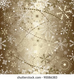 Brilliant golden christmas seamless pattern with snowflakes and garlands (vector)
