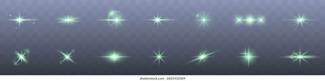  brilliant green glowing light effect with sparkling stars, radiant flares, and magical bursts. Perfect for celebrations, festive designs, fantasy visuals, and abstract luminous backgrounds. Vector