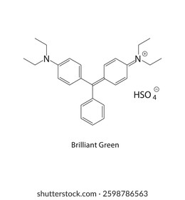 Brilliant Green skeletal structure. Triarylmethane Dye compound schematic illustration. Simple diagram, chemical formula.