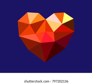 Brilliant Heart with facets as diamond 3D on blue background