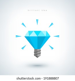 Brilliant idea concept. Light bulb polygonal vector icon. Flat design Illustration, low poly style. Creative abstract background design for poster, flyer, cover, brochure, business idea. Logo design.