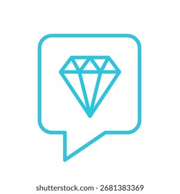Brillante idea, Diamante en la burbuja del discurso. Icono azul