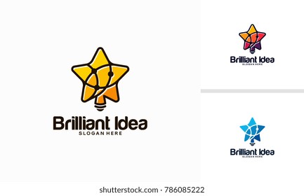 Brilliant Idea logo designs concept, Bright Star Bulb Technology logo template vector