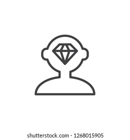 Brilliant idea outline icon. linear style sign for mobile concept and web design. Human head with diamond simple line vector icon. Symbol, logo illustration. Pixel perfect vector graphics