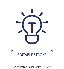 Icono de ui lineal perfecto para píxel de idea brillante. Pensamiento creativo. Lluvia de ideas. Una repentina perspectiva. GUI, diseño UX. Esquema de elemento de interfaz de usuario aislado para aplicación y web. Trazo editable. Tipo de letra arial utilizado