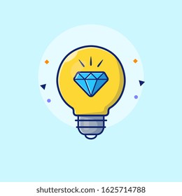 Brilliant Idea Vector Icon Illustration. Light Bulb And Diamond, Get Idea Icon Concept White Isolated. Flat Cartoon Style Suitable for Web Landing Page, Banner, Sticker, Background