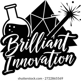 Brilliant Innovation Lightbulb Lab Flask Gear Vektor Schwarz Handgezeichnete Typografie Logo Emblem Badge Symbol Silhouette Vintage Retro Graphic Science Technology Idee Kreativ