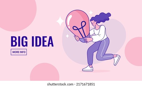 Brilliant Inspiration Idea. Businessman. Creative Business Strategy Tips Stickman Illustration Concept. Great idea is in form of a light bulb. woman and a lightbulb. Vector outline illustration.