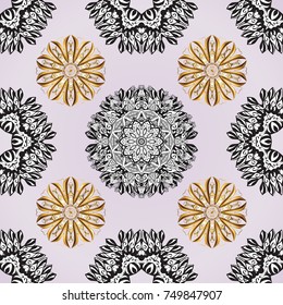 Brilliant lace, stylized flowers, paisley. Oriental style arabesques. Vector. Golden texture curls. Openwork delicate golden pattern. Pattern on gray, white and neutral colors with golden elements.