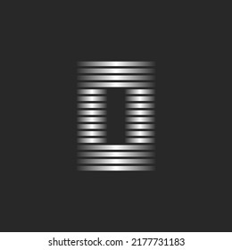 Brilliant letter O logo monogram or zero 0 number minimal line art mark, silver gradient striped from silver parallel thin lines, creative typographic logotype.