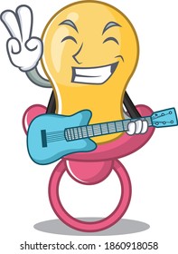brilliant musician of baby pacifier cartoon design playing music with a guitar