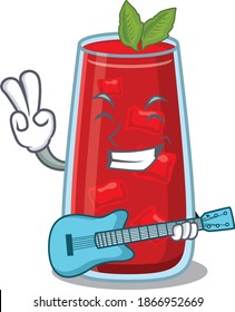 brilliant musician of bloody mary cocktail cartoon design playing music with a guitar