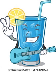 brilliant musician of blue lagoon cocktail cartoon design playing music with a guitar