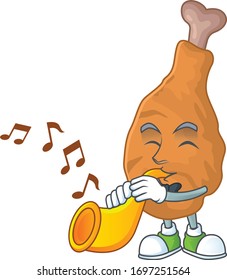 A brilliant musician of fried chicken cartoon character playing a trumpet