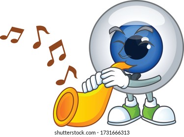 A brilliant musician of human eye ball cartoon character playing a trumpet