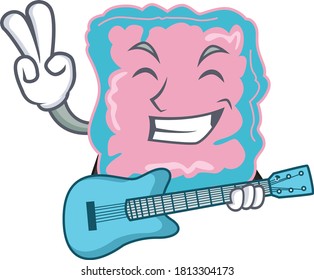 brilliant musician of intestine cartoon design playing music with a guitar