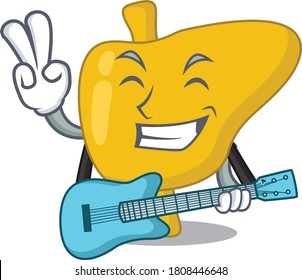 brilliant musician of liver cartoon design playing music with a guitar