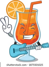 brilliant musician of mai tai cocktail cartoon design playing music with a guitar