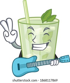 brilliant musician of mojito lemon cocktail cartoon design playing music with a guitar