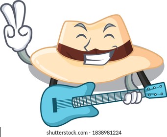 brilliant musician of panama hat cartoon design playing music with a guitar