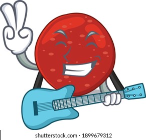 brilliant musician of peperoni cartoon design playing music with a guitar. Vector illustration