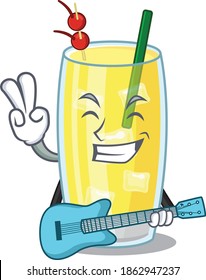 brilliant musician of pina colada cocktail cartoon design playing music with a guitar