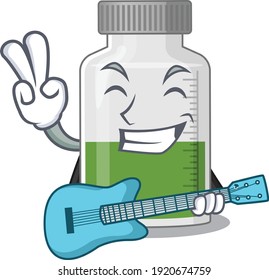 brilliant musician of vitamin syrup cartoon design playing music with a guitar