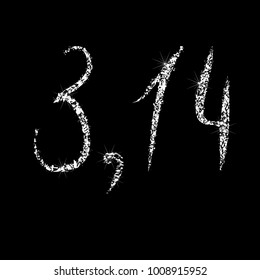 A brilliant number of pi. Three whole fourteen hundredths.The effect of a diamond. Transparent silvery jeweler icon. 