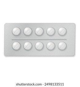 The brilliant packaging contains ten neatly arranged white tablets and highlights the simple yet functional design of pharmaceutical packaging