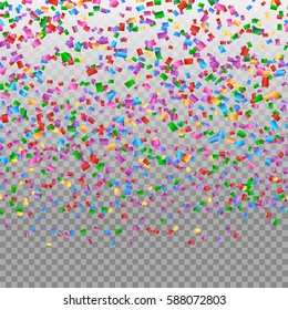 Brilliant particles of confetti falling on a transparent background. Seamless pattern with the smallest elements
