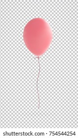Brilliant pastel pink balloon with realistic tie and ribbon, string flying on background. Vector illustration for your creative design decoration ; celebration, party, anniversary, birthday, Valentine