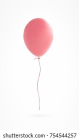 Brilliant pastel pink balloon with realistic tie and ribbon, string flying on background. Vector illustration for your creative design decoration ; celebration, party, anniversary, birthday, Valentine