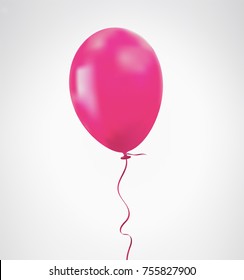 Brilliant Pink balloon with realistic tie and ribbon string flying on background. Vector illustration for your unique design in any occasion ; celebration, party, anniversary, birthday, Valentine