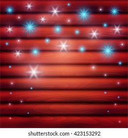 Brilliant shining stars, holiday decorations, wooden texture