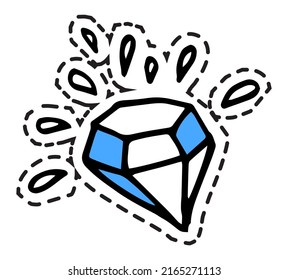 Brilliant with sparkling sides, isolated glowing diamond luxury brand. Drawing or gemstone retro carats, and effects of shining jewelry. Sticker or label, isolated icon, vector in flat style