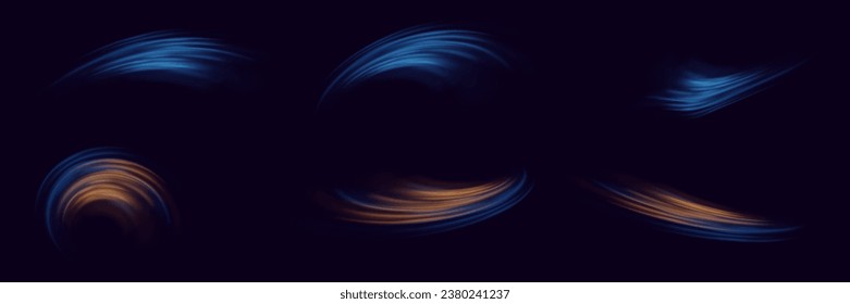 Brillantes chispas de una ola espiral. Línea de velocidad brillante curvada. El camino está resplandeciente. Círculo dinámico del neón giratorio. Líneas mágicas con puntos destacados. Efecto giratorio del vector brillante.