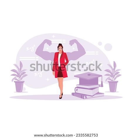 Brilliant students and adults perform confidently. Strong hand background. Trend Modern vector flat illustration.