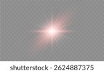 Brilliant sunbeam with glare and optical flare, yellow and pink glowing rays on transparent background, perfect for warm sunlight, sunrise, or magical light designs
